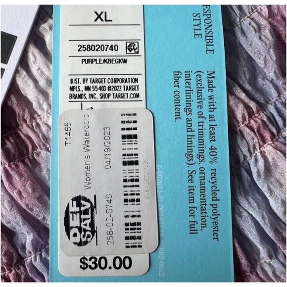 Future Collective Women's Watercolor Long Sleeve Smocked Top Purple Size XL - Picture 4 of 4